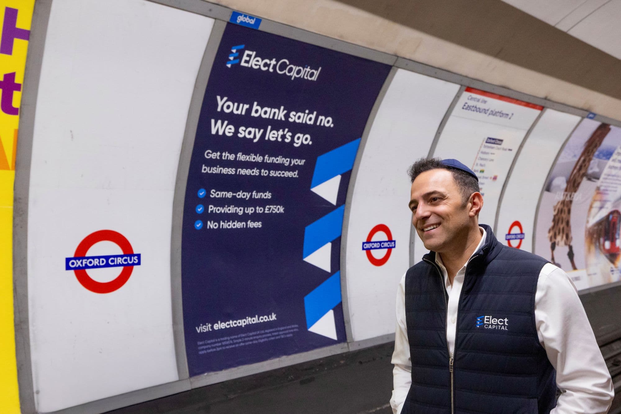 Elect Capital advert on the Central line platform at Oxford Circus station